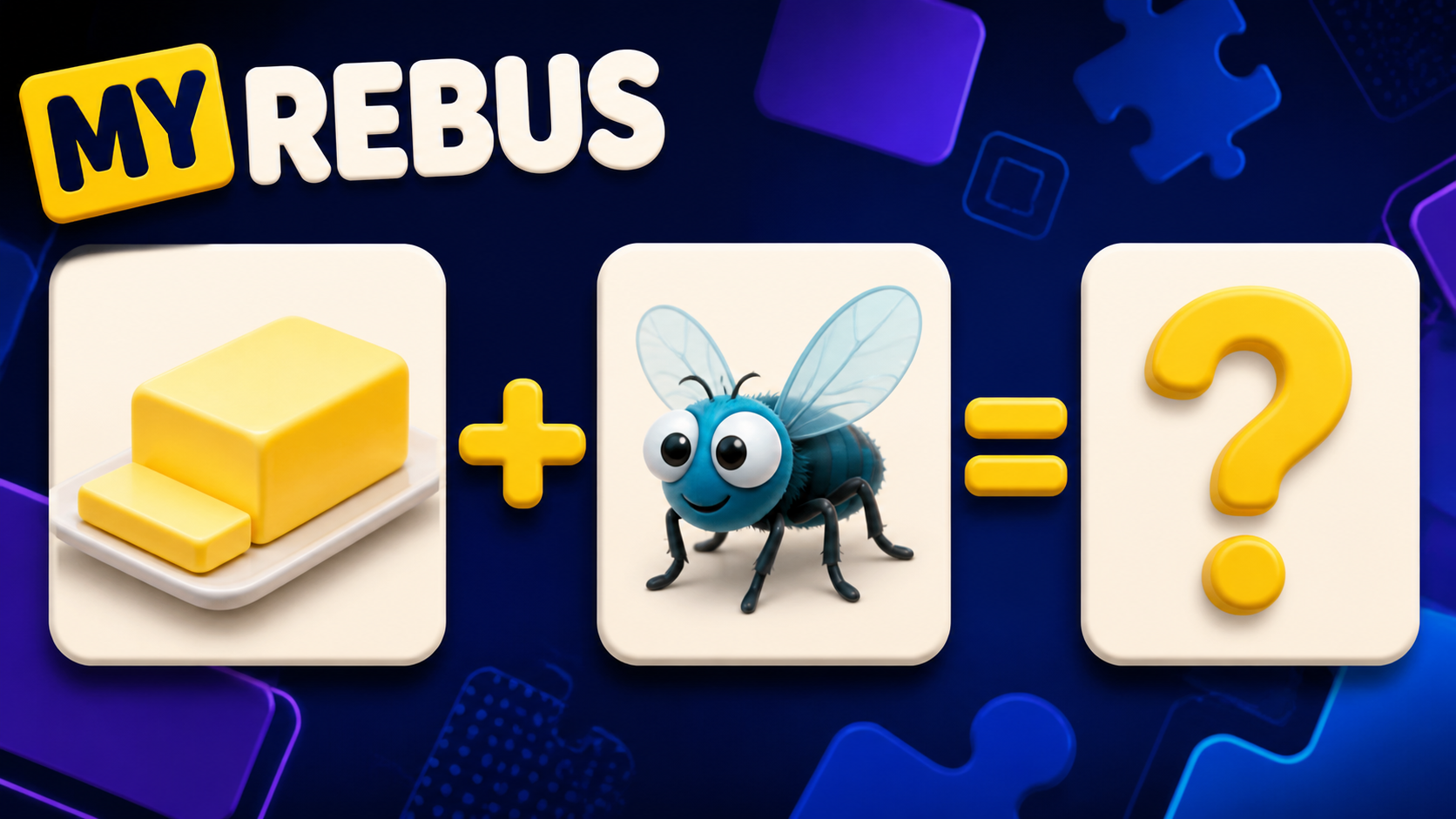MY REBUS picture equation game preview showing butter plus a fly